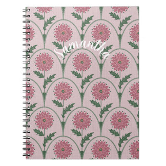 Caderno Espiral Elegante flor de vieira & nome personalizado em ro