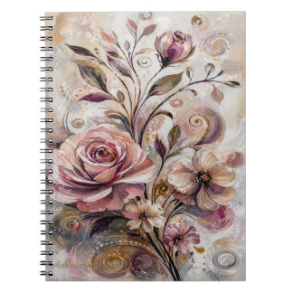 Caderno Espiral Elegante Floral Abstrato Rosa