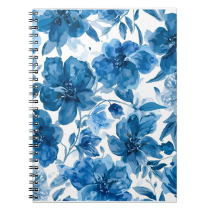 Caderno Espiral Elegante Floral Aquarela Azul