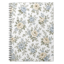 Elegante Floral Azul e Marfim