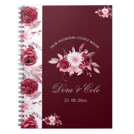 Caderno Espiral Elegante Floral Blush Pink Burgundy Convidado