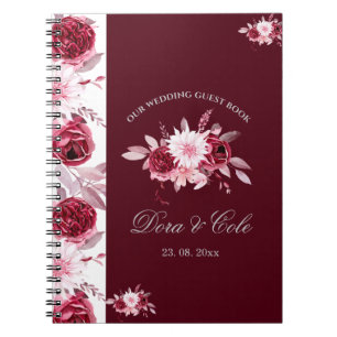 Caderno Espiral Elegante Floral Blush Pink Burgundy Convidado
