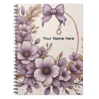 Caderno Espiral Elegante Floral de Lavanda Coquette Laço Personali