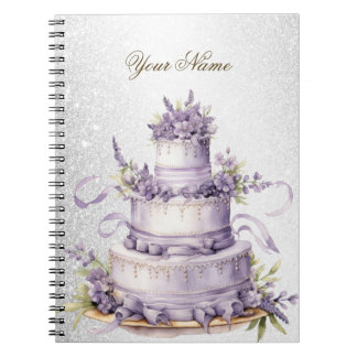Caderno Espiral Elegante Floral de Lavanda de Bolo de festa de cas
