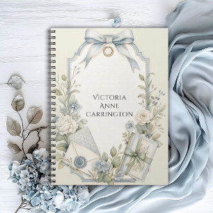 Caderno Espiral Elegante Floral Personalizado de Salvia Azul Franc