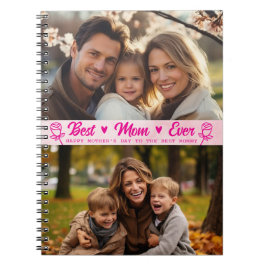 Caderno Espiral Elegante Foto Texto Dia das Mães Aquarela Rosa
