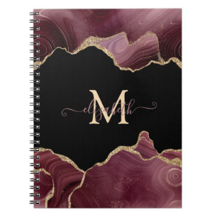 Caderno Espiral Elegante Glitter Dourado Burgundy Ágata Estiloso