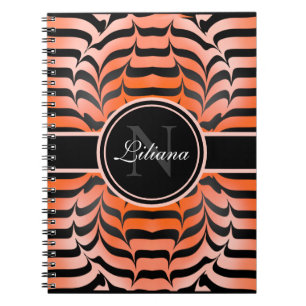 Caderno Espiral Elegante Impressão de Escórias Estéticas Laranja e