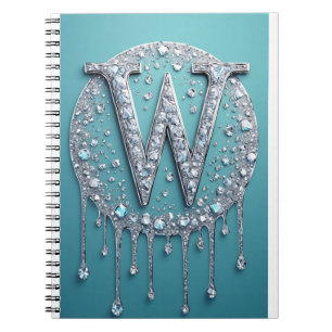 Caderno Espiral Elegante Inicial de Diamante W Glam Monograma para