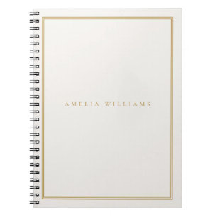 Caderno Espiral Elegante Ivory Dourado Minimalista Monograma