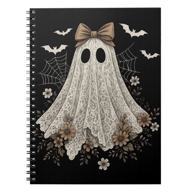 Caderno Espiral Elegante Lace Ghost com Arco | Floral Ghost (Frente)