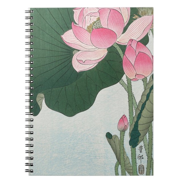 Caderno Espiral Elegante Link Lotus Japonês Floral Impressão (Frente)