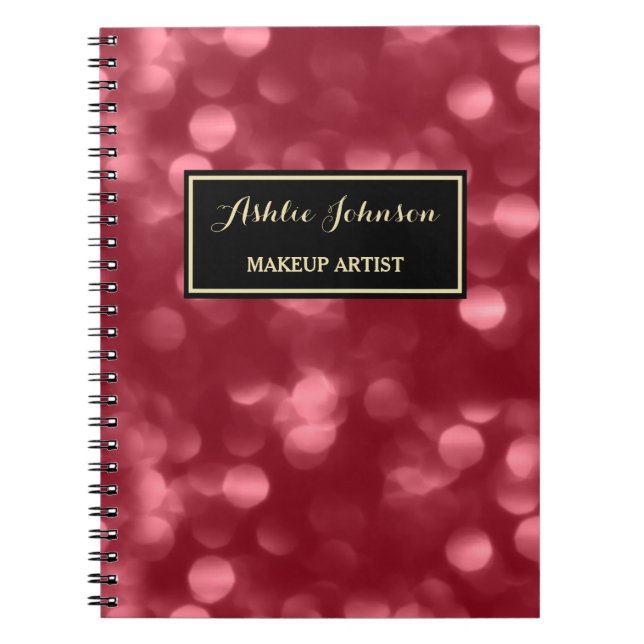 Caderno Espiral Elegante Makeup Artista Glamorous Red Luxe Bokeh (Frente)