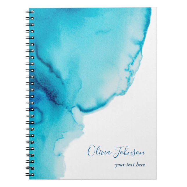 Caderno Espiral Elegante Marinho Azul Aqua Watercolor (Frente)