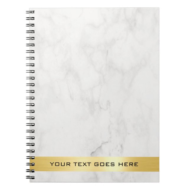 Caderno Espiral Elegante Modelo Clássico de Mármore Branco Dourado (Frente)