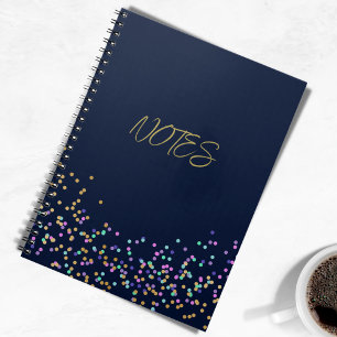 Caderno Espiral Elegante Moderno Azul Marinho Dourado Rosa Confete
