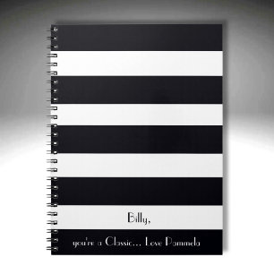 Caderno Espiral Elegante, Moderno, Listras Pretas e Brancas Clássi