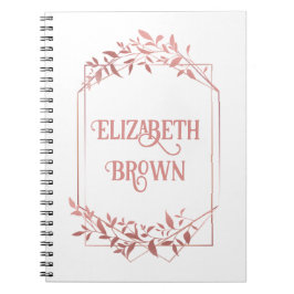 Caderno Espiral Elegante moldura em rosa ouro deixa luz