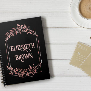 Caderno Espiral Elegante moldura em rose gold deixa preto