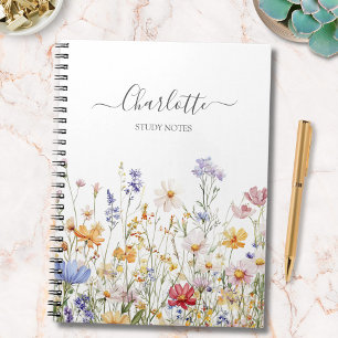 Caderno Espiral Elegante Monograma Aquarela Flor Silvestre Colorid