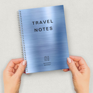 Caderno Espiral Elegante Monograma Azul Viagem