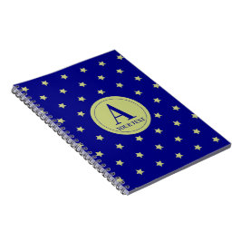 Caderno Espiral Elegante Monograma com Estrelas em Ouro e Azul