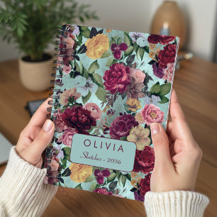 Caderno Espiral Elegante Monograma de Floral Aquática Rosa