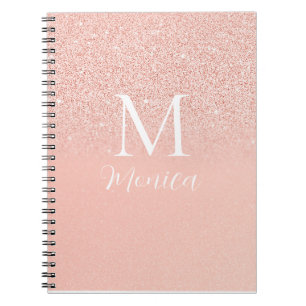 Caderno Espiral Elegante Monograma de Nome Rosa Bebê com Brilho Mi