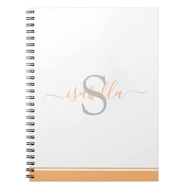 Caderno Espiral Elegante Monograma de Script Moderno Pêssego (Frente)