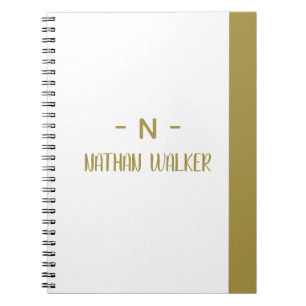 Caderno Espiral Elegante Monograma em Dourado e Cinza I Minimalist
