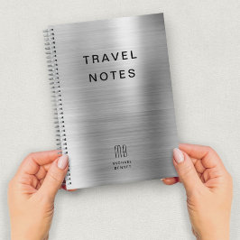 Caderno Espiral Elegante Monograma Falso Cinza PrataViagem