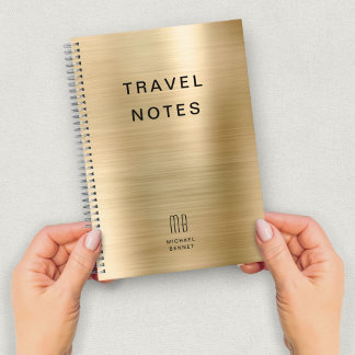 Caderno Espiral Elegante Monograma Faux Dourada Viagem