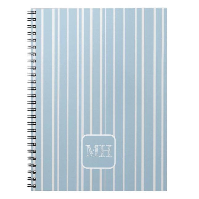 Caderno Espiral Elegante monograma listrada azul bebê (Frente)