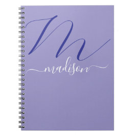 Caderno Espiral Elegante Monograma Roxo Script Escritório Escola