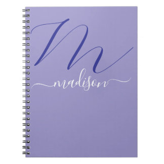 Caderno Espiral Elegante Monograma Roxo Script Escritório Escola
