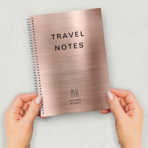Caderno Espiral Elegante Monograma Viagem em Ouro Rosa