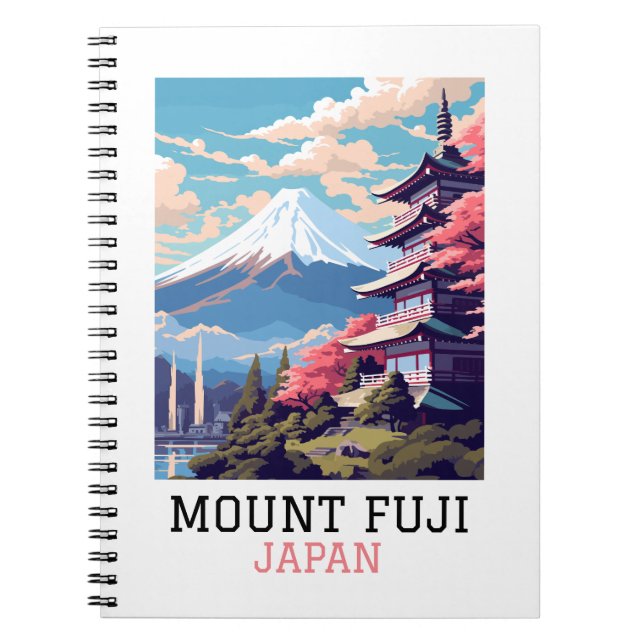Caderno Espiral Elegante Monte Fuji Japão Viagem Art (Frente)