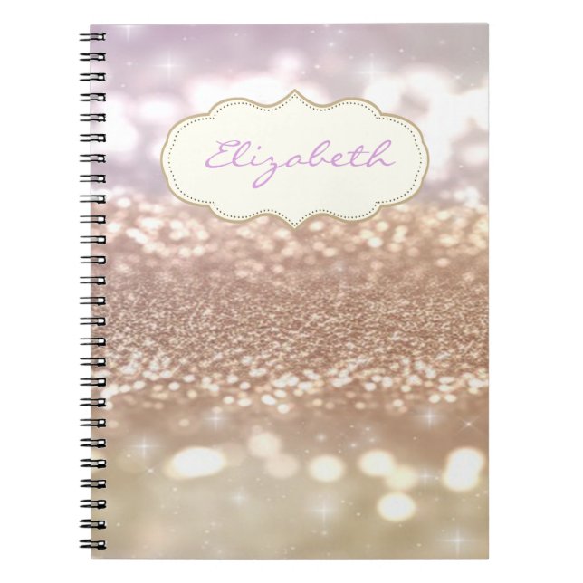 Caderno Espiral Elegante Na moda, Brilhante, Glittery Bokeh (Frente)