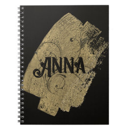 Caderno Espiral Elegante Nome Pintado Moderno Preto Dourado
