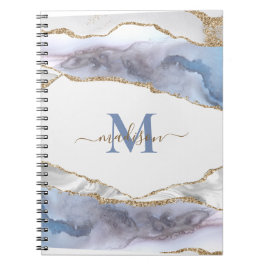 Caderno Espiral Elegante Nota com Geodo Ágata Monogramada e Brilho