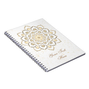 Caderno Espiral Elegante Ouro e Mandala Branca