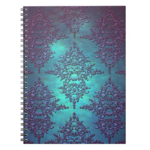 Caderno Espiral Elegante Padrão Damasko de Azul-turquesa a Roxo