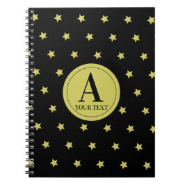 Caderno Espiral Elegante Padrão de Estrela Monograma em Ouro e Pre