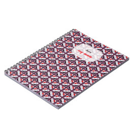 Caderno Espiral Elegante padrão geométrico de ameixa profunda e ve