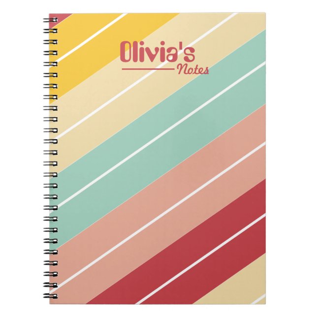Caderno Espiral Elegante Personalizado com Listras Retrô (Frente)