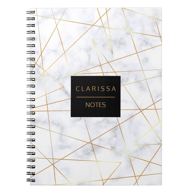 Caderno Espiral elegante pintinho, mármore branco, dourado, geomét (Frente)