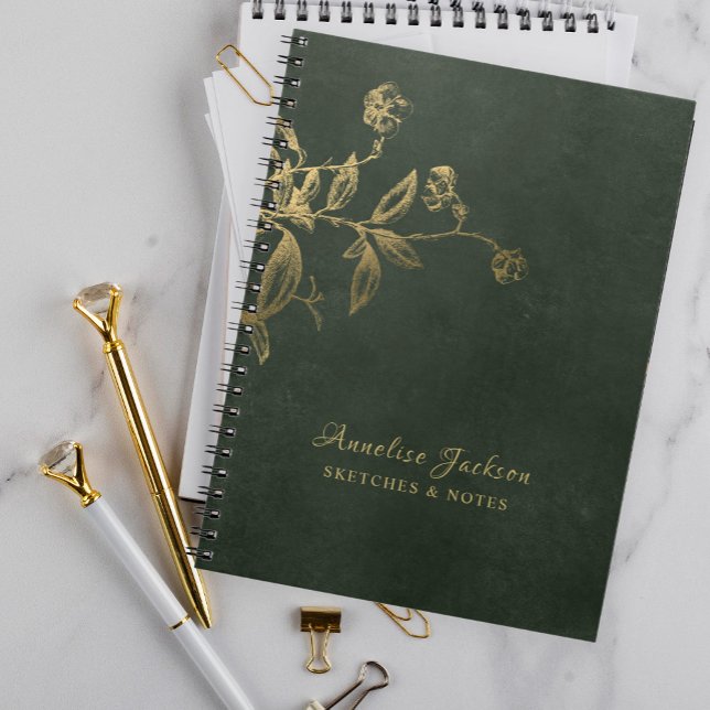 Caderno Espiral Elegante profissional em verde escuro e dourado (Criador carregado)