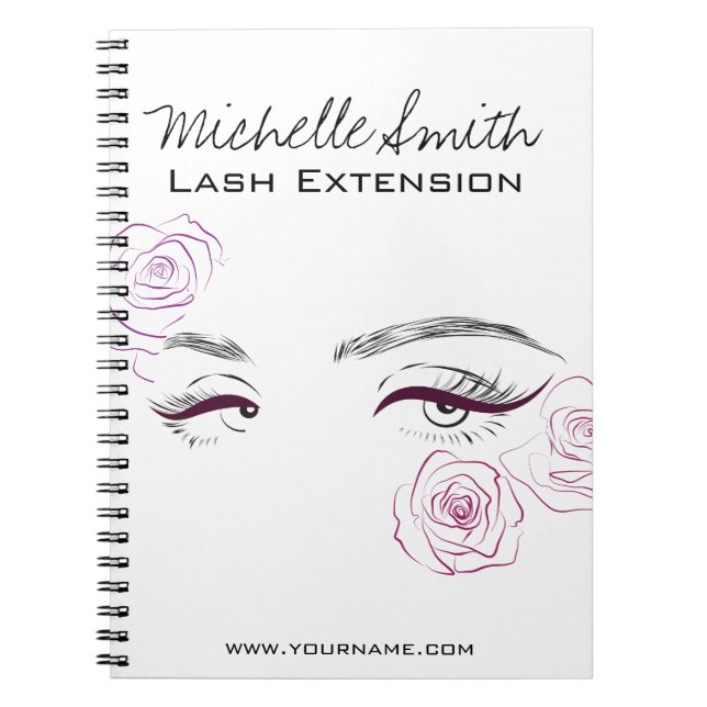 Caderno Espiral Elegante Rosas Rosa Floral Watercolor Beauty Salon (Frente)
