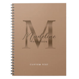 Caderno Espiral Elegante Rótulo Metálico Taupe Marrom Dourado Mono