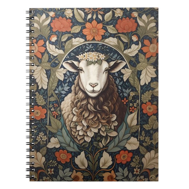 Caderno Espiral Elegante Sheep William Morris Floral (Frente)